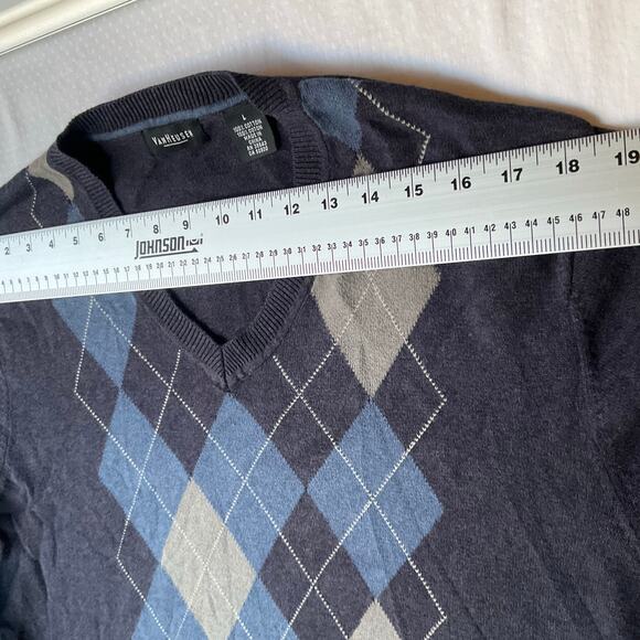Van Heusen Men’s Long Sleeve V-neck Knit Sweater size L, Blue - Picture 2 of 8